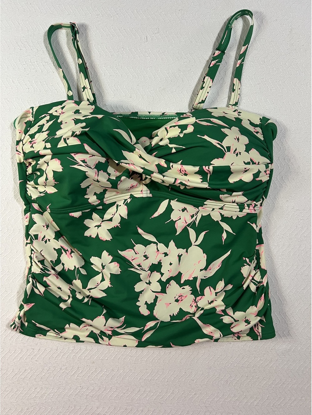 Lands' End Women's Floral Tankini Swimsuit Top Size 14 Green Cream